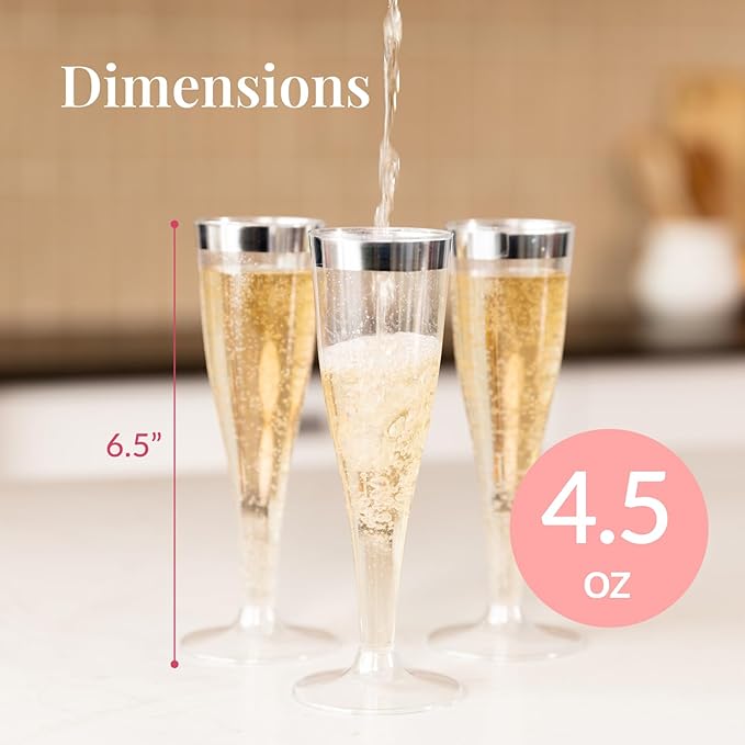 Prestee Set of 24 Silver Glitter Plastic Champagne Flutes - 4.5 oz Capacity - Shatterproof Durable Disposable Glasses - Elegant Design - Ideal for Weddings, Cocktail Parties, and Outdoor Celebrations-Ruum Studio Home