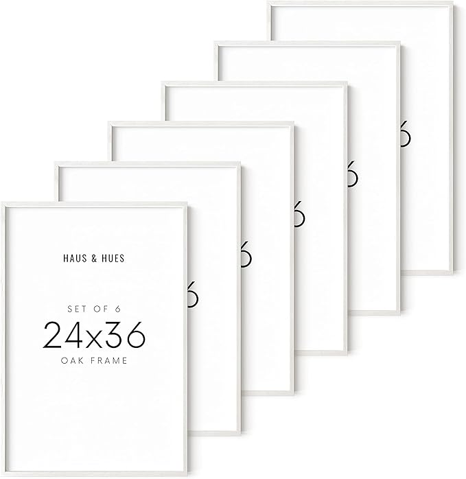 HAUS AND HUES 24x36 Frame Set of 6 - Poster Frames 24 X 36 Inches White Gallery Wall Frame Set, White Picture Frames Pack 24 x 36 Poster Frame, Large Picture Frames 24x36 Frame Wood (White Oak Frame)-Ruum Studio Home