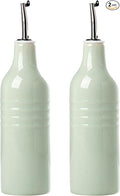 famiware Jupiter 16oz Ceramic Olive Oil Dispenser Bottle, Olive Oil and Vinegar Dispenser Bottle Set of 2 with Stainless Steel Pourers, Suitable for Storage Vinegar, Liquids, Light Green-Ruum Studio Home