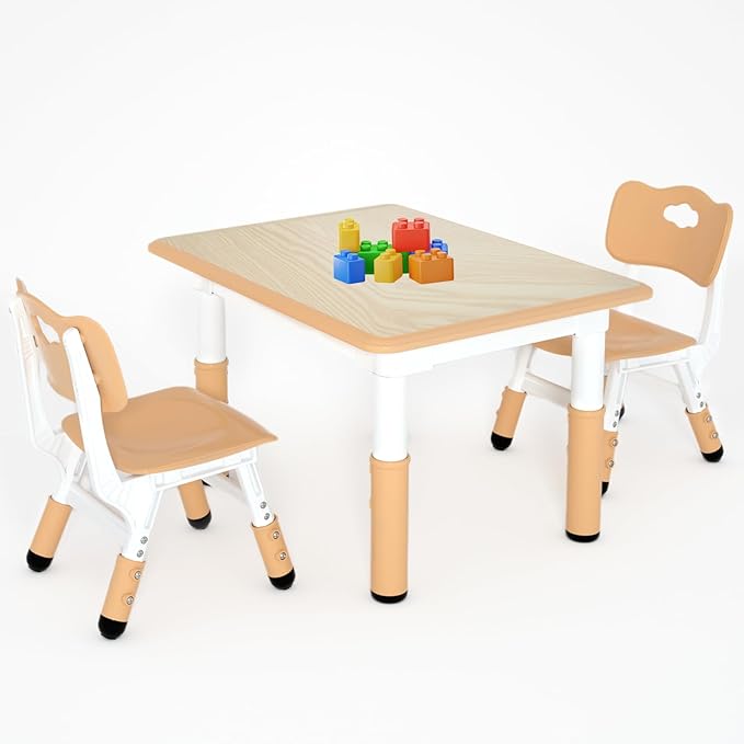 Kids Study Table and 2 Chairs Set,Height Adjustable Table and Chairs for Children and Toddlers,31.5"X23.6"Graffiti Desktop,Suitable for Daycare,Classrooms, Home-Ruum Studio Home