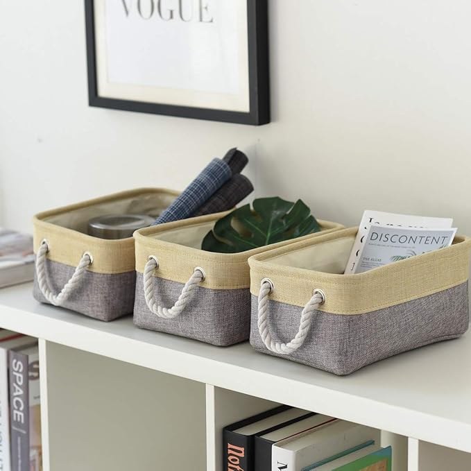 TheWarmHome Storage Baskets for Organizing - 11.8x7.8x5.2 inch Small 6 Pack Storage Bins for Shelve, Farbic Storage cubes Organizer for Baby Toys Nursery (Gold & Grey)-Ruum Studio Home