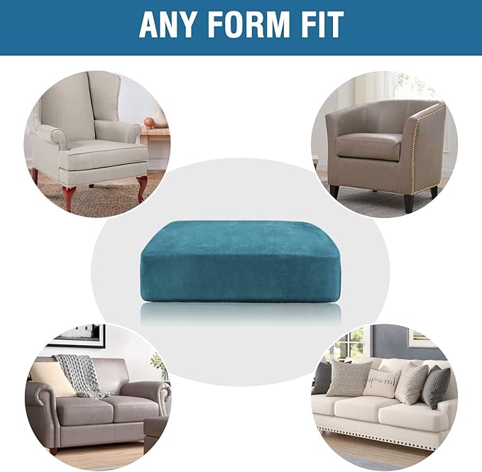 H.VERSAILTEX Velvet Stretch Couch Cushion Cover Plush Cushion Slipcover for Chair Loveseat Sofa Cushion Furniture Protector Seat Cushion Sofa Cover (3 Piece XL Sofa Cushion Covers, Peacock Blue)-Ruum Studio Home