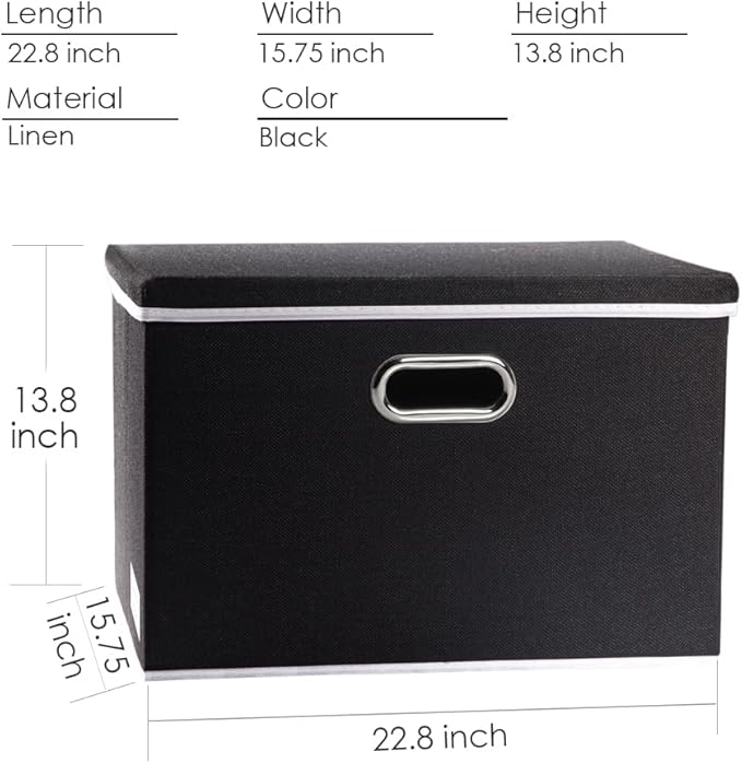 PRANDOM Extra Large Collapsible Storage Bins with Lids [3-Pack] Linen Fabric Foldable Storage Baskets Boxes Organizer Containers Cube with Cover for Bedroom Closet Office Nursery (22.8x15.7x13.8)-Ruum Studio Home