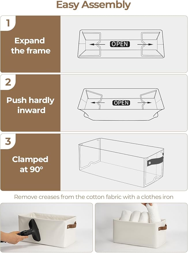 StorageWorks Narrow Storage Bins, Small Basket for Closet and Shelves, Rectangular Fabric Organizer with Handles, Toilet Paper Storage, Beige, 2-Pack-Ruum Studio Home