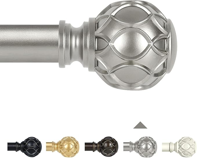 Silver Adjustable Curtain Rods for Windows:66-120 Inch Farmhouse Heavy Duty Curtain Rod for Bedroom Living Room,Boho Decorative Rustic Drapery Rods with Vintage Coastal Finial,Antique Silver-Ruum Studio Home