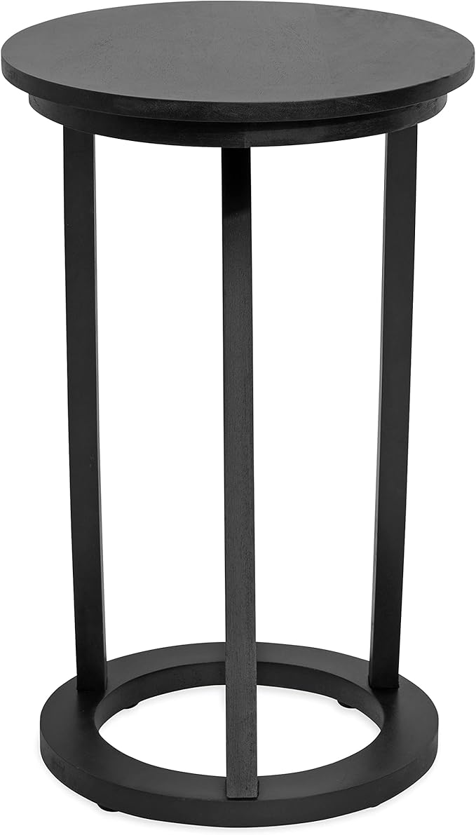 Kate and Laurel Aja Modern Side Table, 15 x 15 x 23, Black, Decorative Modern Geometric Wood Bedroom Nightstand Table with Round Tabletop and Unique Slanted Legs-Ruum Studio Home