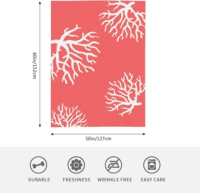 HGOD DESIGNS Beach Coral Fleece Throw Blanket Soft Cozy Coral Fuzzy Blanket Caring for Women & Adults Ocean Coral Pink Branch Reef Nature Red White Plush Microfiber Blanket 50"x60"-Ruum Studio Home