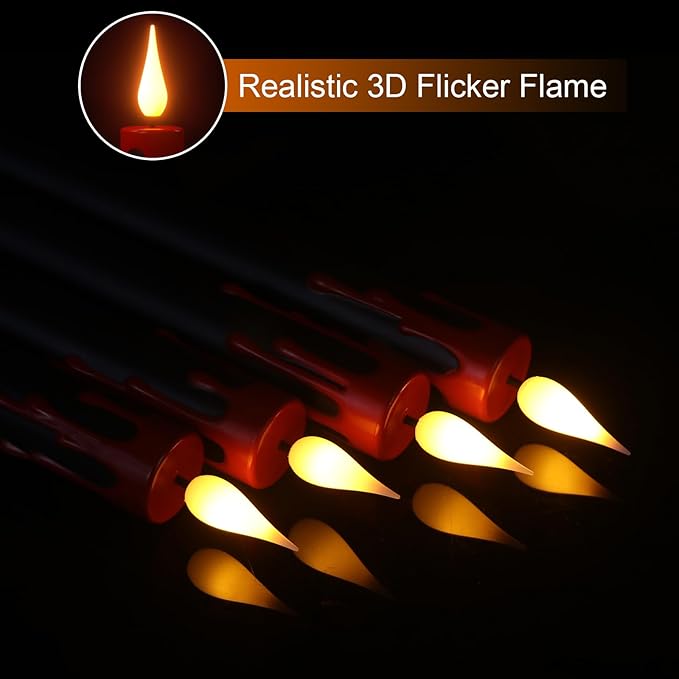 GenSwin Halloween Black Taper Flameless Candles with Ghost Hand Candlesticks and Remote Timer, 2 Pcs Battery Operated Taper Candles with Holder and 3D Flame for Halloween Decor-Ruum Studio Home