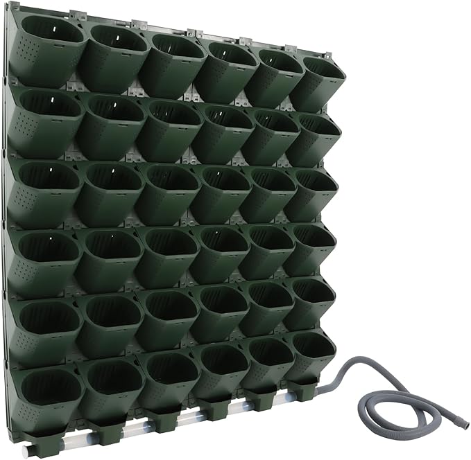 36 Pockets Hanging Planter Bags, Vertical Wall Mounted Plant Planting Grow Bags, Stackable Wall Planter with Timer, Self Watering Hanging Planters for Outdoor Indoor Garden-Green-Ruum Studio Home