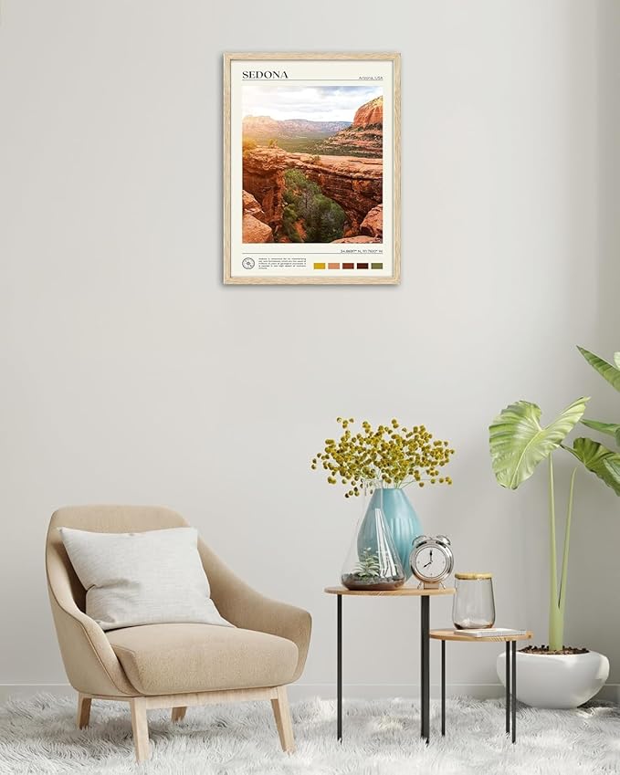 HesenDot Natural OAK Wood Framed Arizona Wall Art,12x16in Sedona's Red Rock Formations Quality Canvas Wall Print,Classic Urban Landmark Wall Decor for Living Room,Bedroom,Office Gallery Set of 1-Ruum Studio Home