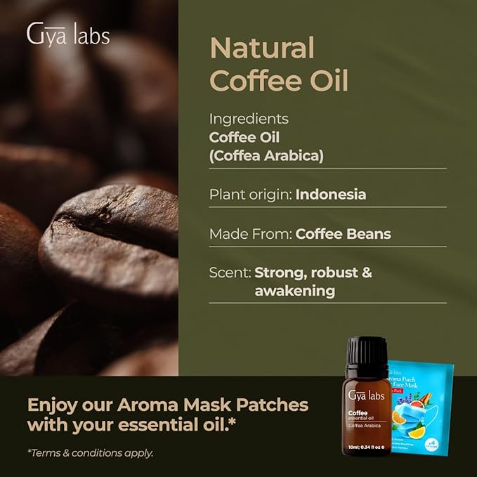 Gya Labs Coffee Essential Oil for Diffusers - 0.34 Fl Oz - 100% Pure Natural Coffee Oil for Hair, Skin, Aromatherapy Fragrance Bath Bombs, Spray & Candle Making Scent-Ruum Studio Home
