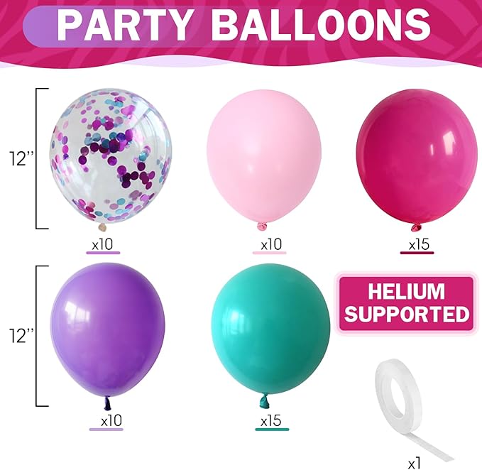 Pink Purple Blue Balloons 60 Pcs Hot Pink Light Pink Teal Purple Latex Balloon Pastel Purple Teal Pink Confetti Balloons for Kids Magic Theme Mermaid Princess Birthday Baby Shower Party Decor-Ruum Studio Home