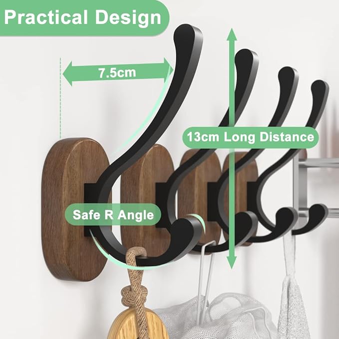 Wall Hooks for Hanging Coats - 4 Pack Coat Hooks Wall Mounted, Wood Coat Hooks for Wall, Bussdis Single Metal Hooks for Hanging Hats, Keys, Towel, Robe, Purse, Jackets, Decorative Livingroom, Bathroom-Ruum Studio Home