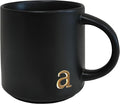 COLLECTIVE HOME - Black Monogram Ceramic Mugs, 15 oz Golden Initial Coffee Cups, Elegant Alphabet Tea Mugs, Personalized Halloween Mug with Gift Box, Perfect for Office and Home Décor (a)-Ruum Studio Home