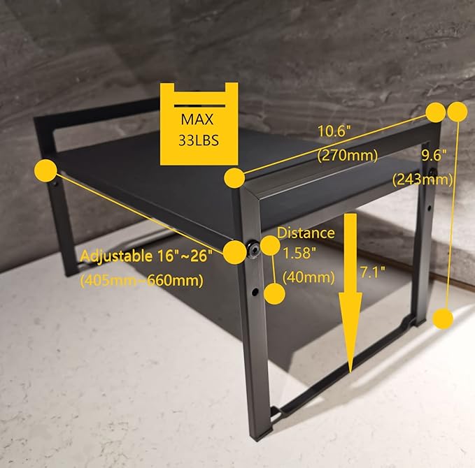 Expandable Cabinet Shelf Organizer 16-26" L Stackable Kitchen Counter Shelf Sink Rack Countertop Storage Black (Wide 10.6”D)-Ruum Studio Home