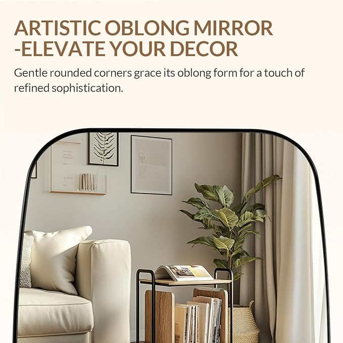 ANDY STAR Oval Mirrors for Bathroom, 30x48’’ Black Oval Mirror for Bathroom, Oblong Mirrors with Black Metal Frame Pill Shaped Mirror Wall Mounted Horizontal or Vertical-Ruum Studio Home