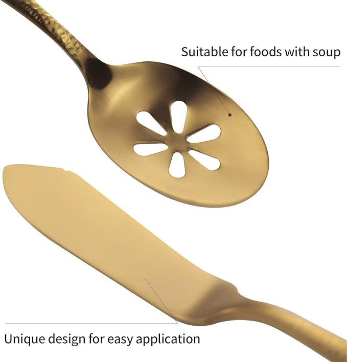 Silverware 45-Piece Matte Gold Hammered Flatware Set with Serving Utensils, Stainless Steel Thick Handle Matte Polished Cutlery Set for Wedding Hotel Restaurant, Service for 8-Ruum Studio Home