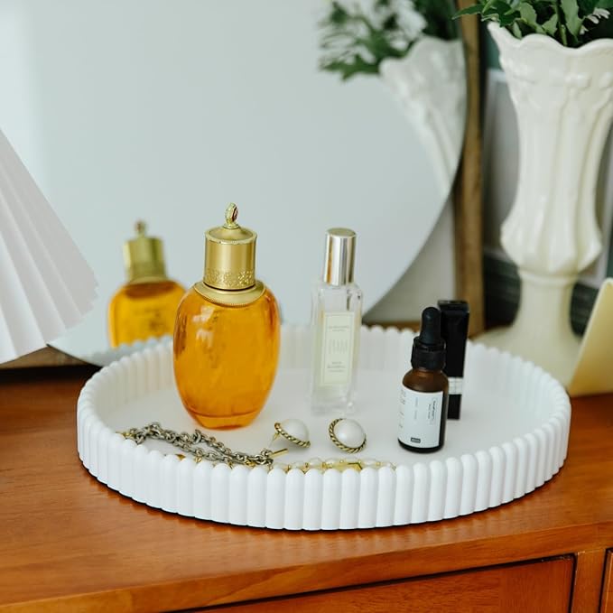 11.8in Decorative Tray for Coffee Table Decor- Modern Oval Concrete Tray for Home Decor- Minimalist Handcrafted Centerpieces Tray for Living Room, Kitchen Dining Table, Entryway (White)-Ruum Studio Home