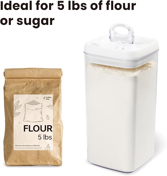 Felli Flip Tite Acrylic Food Storage Container with Lid 6” XL Air Tight Ring Seal Flip Top, Plastic Kitchen Baking Canister for 5 lb Flour Sugar Rice Protein Powder Pantry Organizer (Nest-M, White)-Ruum Studio Home