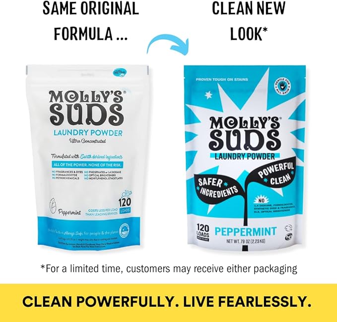 Molly's Suds Original Laundry Detergent Powder | Clean Laundry Detergent Powder for Sensitive Skin | Simple, Effective Ingredients, Stain Fighting | 120 Load (Peppermint)-Ruum Studio Home