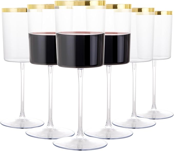 Ciaell 12 Pack Plastic Wine Glasses - 14 Oz Plastic Wine Glasses with Stem - Square Gold Disposable Stemmed Glass for Parties & Weddings & Outdoors & Thanksgiving-Ruum Studio Home