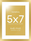 Homeforia 5x7 Picture Frame Gold, High End Metal 5 x 7 Gold Frames with Mat 4 x 6 for Print, 5by7 Desk Frame Matted to 4x6 inch Photo, 5 by 7 Wall or Tabletop Frame, Tempered Glass, Wall Kit, Set of 1-Ruum Studio Home