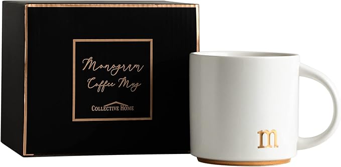 COLLECTIVE HOME - Monogram Ceramic Mugs, 15 oz Golden Initial Coffee Cups, Elegant Alphabet Tea Mugs, Elegant Personalized Mug with Gift Box, Luxurious Cups for Office and Home (m)-Ruum Studio Home