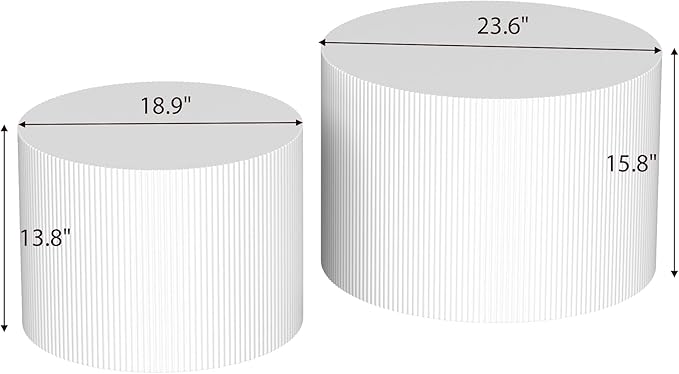 Round Coffee Table Set of 2, Modern Wooden White Nesting Coffee Tables for Living Room, No Assembly Required Circle Side Tables Set Accent End Table for Bedroom, Balcony-Ruum Studio Home