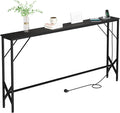 63'' Console Table, Skinny Entryway Table with Fast-Charging Station, Narrow Long Sofa Table, Behind Slim Couch Table for Entrance, Hallway, Living Room Decor ST-BK160-1-Ruum Studio Home