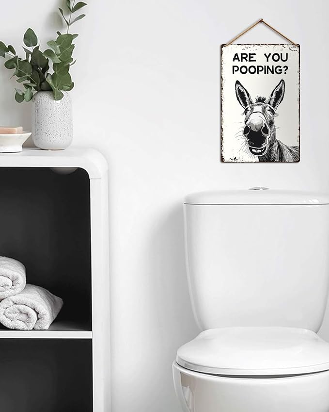 ALKB Funny Donkey Are You Pooping Metal Signs Vintage Farmhouse Bathroom Wall Decor Donkey Lovers Gift 8 x 12 Inch-Ruum Studio Home