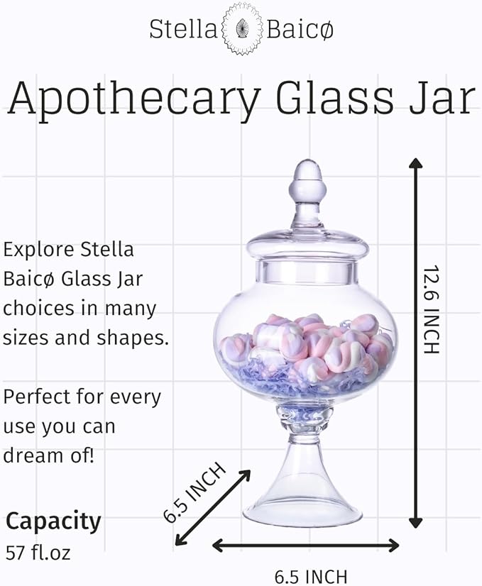 Stella Baic Hand-Blown Glass Apothecary Jar with Lid, Minimalist Style, Decorative Jar, Clear Glass Candy Jar, Height: 12.6", Diameter: 6.5-Ruum Studio Home