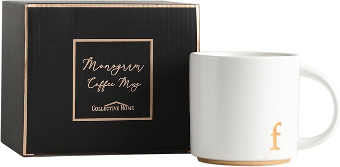 COLLECTIVE HOME - Monogram Ceramic Mugs, 15 oz Golden Initial Coffee Cups, Elegant Alphabet Tea Mugs, Elegant Personalized Mug with Gift Box, Luxurious Cups for Office and Home (f)-Ruum Studio Home