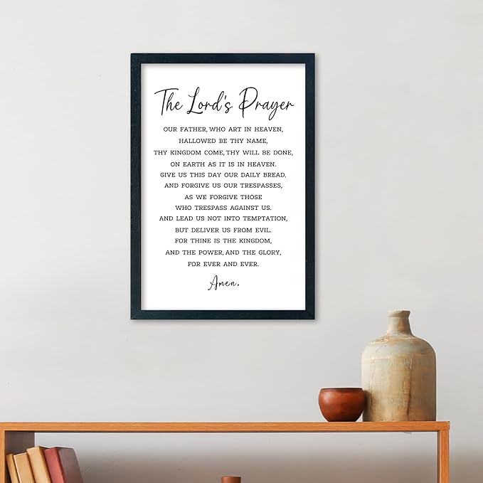 LuZhiQiang The Lords Prayer Wall Decor 16"×11" Our Father Prayer Bible Verse Sign Wood Framed Wall Hanging Art (Black)-Ruum Studio Home