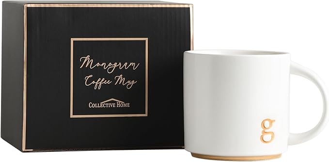 COLLECTIVE HOME - Monogram Ceramic Mugs, 15 oz Golden Initial Coffee Cups, Elegant Alphabet Tea Mugs, Elegant Personalized Mug with Gift Box, Luxurious Cups for Office and Home (g)-Ruum Studio Home