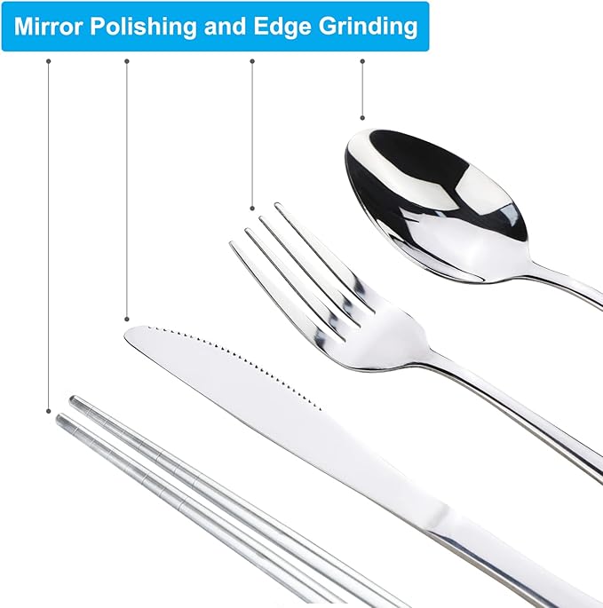 10PCS Portable Silverware Set with Case, Lengnoyp Travel Camping Utensils Set, Premium Stainless Steel Travel Cutlery Set, Reusable Safe Flatware Sets for Lunch Box/Workplace/Students, Silver-Ruum Studio Home