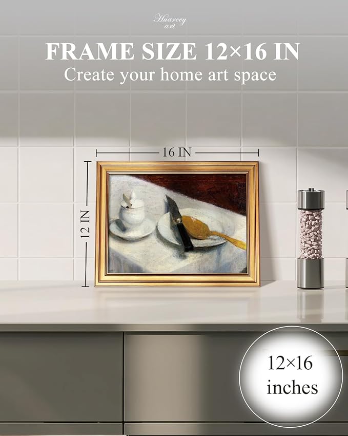 HUARCEY Gold Framed Vintage Wall Art for Living Room, Still Life Painting Prints Shelf Decor for Kitchen, Aesthetic Bedroom Wall Art, Best Gifts for Friends or Family - Before Meals 16L x 12W-Ruum Studio Home