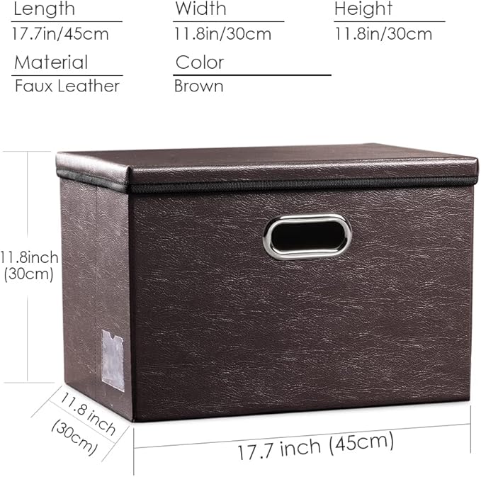PRANDOM Large Collapsible Storage Bin with Lid [1-Pack] Leather Fabric Foldable Storage Box Organizer Containes Basket Cube with Cover for Home Bedroom Closet Office Nursery Brown (17.7x11.8x11.8)-Ruum Studio Home