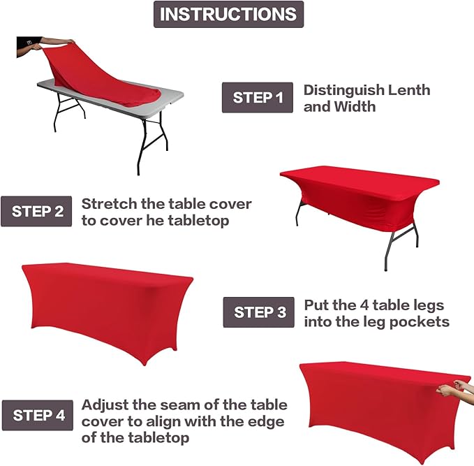 IVAPUPU 2 Pack 6FT Table Cloth for Rectangular Fitted Events Stretch Red Table Covers Washable Spandex Tablecloth Protector for Party, Wedding, Cocktail, Banquet, Festival-Ruum Studio Home
