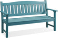 Psilvam 3-Person Outdoor Memorial Bench, All-Weather Poly Lumber Garden Bench, Rot-Resistant Outdoor Patio Bench for Park,Porch,and Church(Blue)-Ruum Studio Home