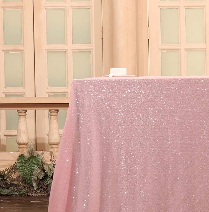SquarePie Sequin Tablecloth 60 x 120 Inch Pink Sparkly Table Linen for Wedding Party-Ruum Studio Home