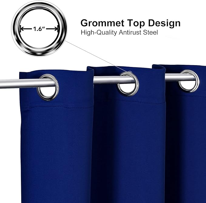 ChrisDowa Grommet Blackout Curtains for Bedroom and Living Room - 2 Panels Set Thermal Insulated Room Darkening Curtains (Royal Blue, 52W x 72L)-Ruum Studio Home