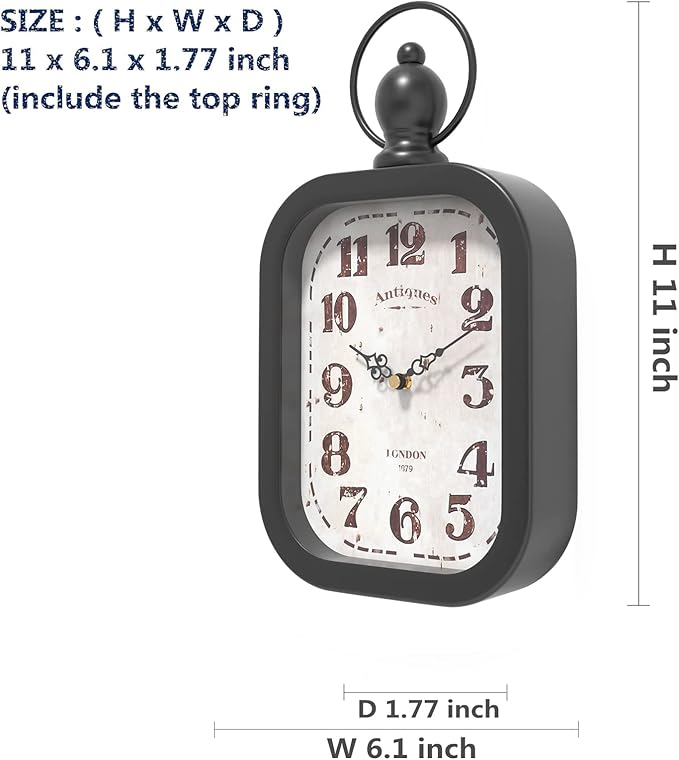 Menterry Small Retro Rectangle Wall Clock, Black Antique Vintage Style Decor Wall Clocks for Farmhouse,Bedroom,Kitchen,Bathroom (11" H x 6.1" W)-Ruum Studio Home