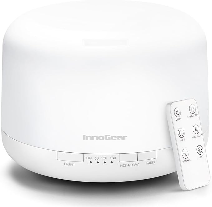 InnoGear 500ml Essential Oil Diffuser with Remote Control, Premium Ultrasonic Aromatherapy Diffusers Scent Humidifier Vaporizer Auto-Off Timer for Large Room Home, Basic White-Ruum Studio Home