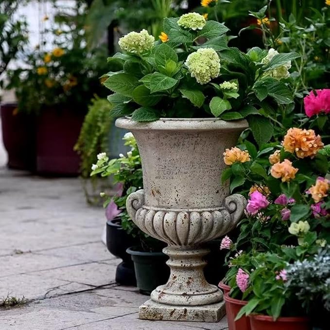 Vintage European Garden Urn Planter, Decorative Cement and Fiber Flower Pot, Make Antiqued Finished, H=19.7in, Wrap Foam Safely Delivered from Local Warehouse (Antiqued, Medium)-Ruum Studio Home