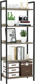NUMENN Bookshelf, 5 Tier Bookshelves, Home Office Bookcase Shelf Storage Organizer, Free Standing Storage Shelving Unit for Bedroom, Living Room and Home Office, Grey-Ruum Studio Home