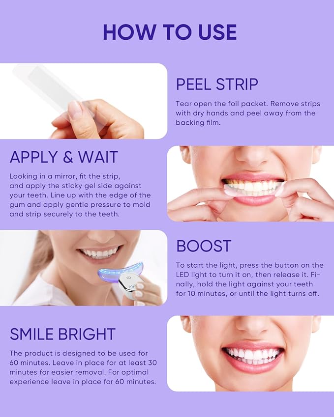 MySmile Non-Sensitive 10Pcs Teeth Whitening Strips Kit with Waterproof 28X LED Light 10-Min Fast Remove Coffee Wine Tobacco 20 Years of Stains Whitening Tooth Care Oral Safe for Enamel-Ruum Studio Home