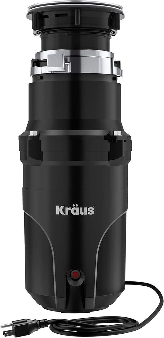 KRAUS WasteGuard 1/3 HP Ultra-Quiet Garbage Disposal with Quick Connect, Kitchen Sink Drain Cover, Power Cord and Flange Included, KWD100-33MBL-Ruum Studio Home