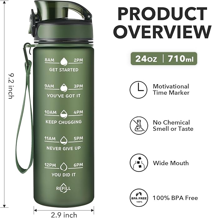 Enerbone Water Bottle, Leakproof BPA & Toxic Free, Motivational Water Bottle with Times to Drink and Straw, Fitness Sports Water Bottle with Strap for Office, Gym, Outdoor Sports-Ruum Studio Home