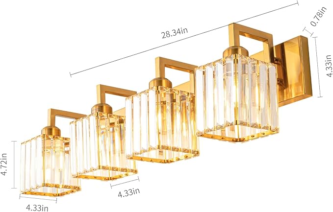 Modern Crystal Bathroom Vanity Light - 4-Lights Gold Brushed Brass Finish Wall Lamp-Ruum Studio Home