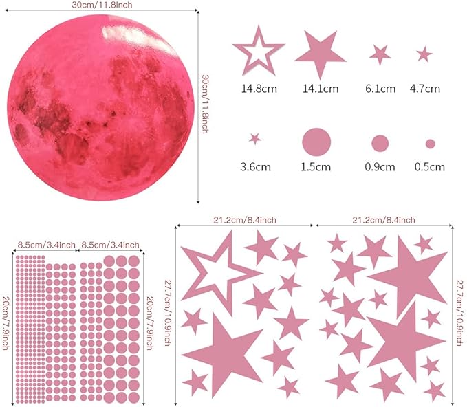 Glow in The Dark Stars and Moon Stickers for Ceiling, Luminous Wall Decals Decor for Bedroom Living Room, 407 dots + 27 Stars + 30cm Moon-Ruum Studio Home